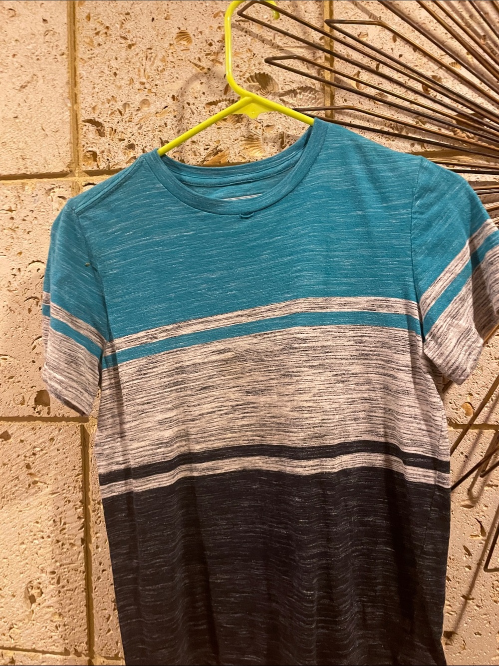 Teal and Navy Striped Crewneck T-Shirt